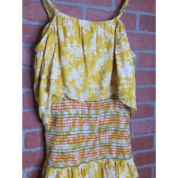 Tularosa Womens Roma Smocked Tiered Mini Dress Yellow Floral Ruffle Size S Cotta - Picture 4 of 10